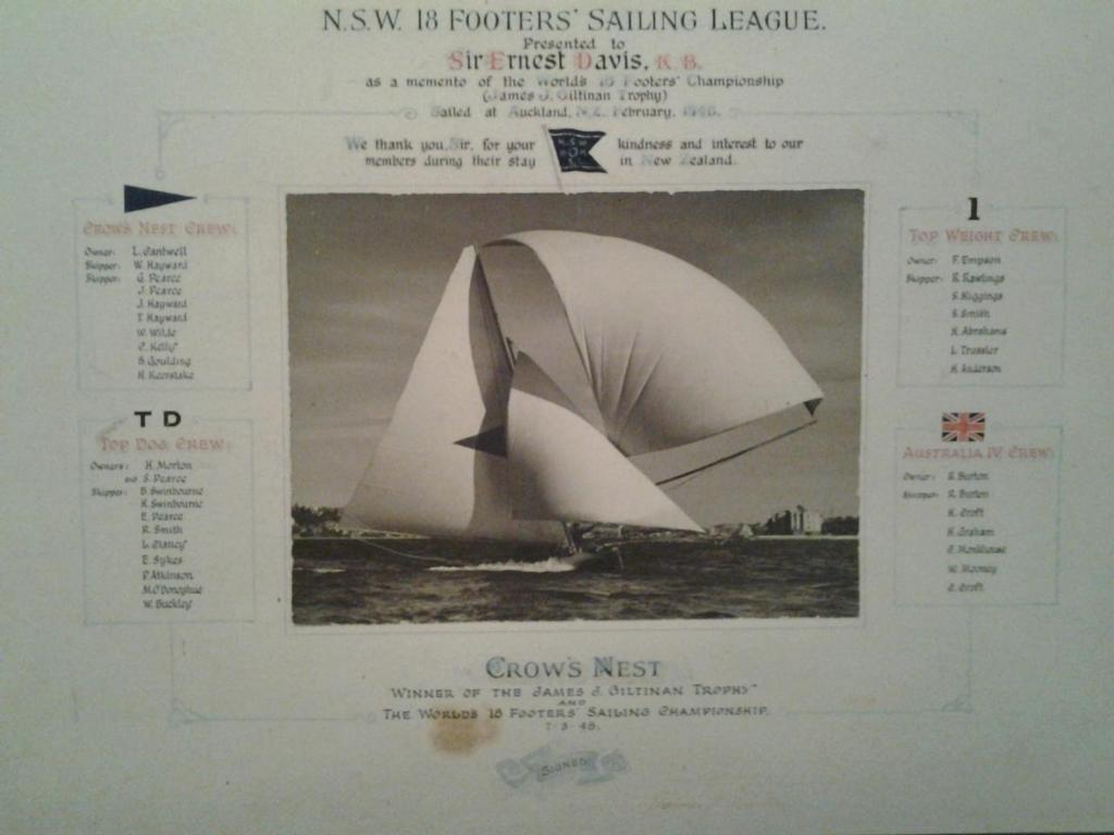 From the Tamaki Yacht Club archives - presented in 1948 by JJ Giltinan to Sir Ernest Davis © SW